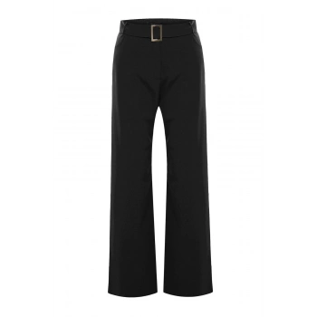 Kadın Yeni Moda Büyük Beden Geniş Paça Uzun Boy Dokuma Kemerli Kumaş Pantolon