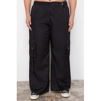 Kadın Yeni Moda Büyük Beden Geniş Paça Uzun Boy Dokuma Geniş Paça Kargo Cepli Paraşüt Pantolon