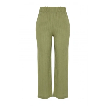 Kadın Moda Büyük Beden Geniş Paça Uzun Boy Dokuma Yırtmaçlı Yüksek Bel Bürümcük Plaj Giyim Pantolon