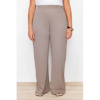 Kadın Yeni Moda Büyük Beden Geniş Paça Uzun Boy Örme Geniş Kesim Örme Pantolon