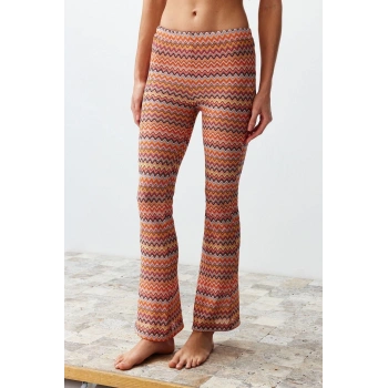 Kadın Yeni Moda Geniş Paça Uzun Boy Örme Geometrik Desenli Örme Pantolon