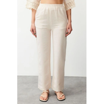 Kadın Yeni Moda Boru Paça Regular Boy Dokuma Pantolon