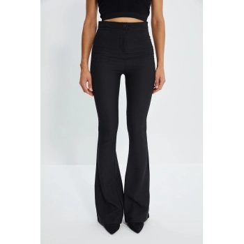 Kadın Yeni Moda Boru Paça Uzun Boy Dokuma İspanyol Paça Flare Pantolon