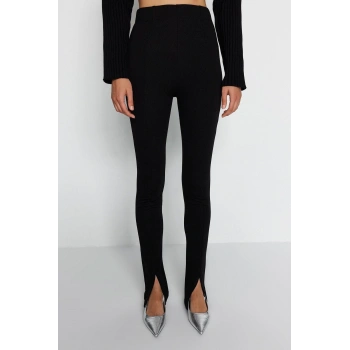 Kadın Yeni Moda Dar Paça Uzun Boy Örme Yırtmaç Detaylı Örme Tall Pantolon