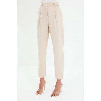 Kadın Yeni Moda Boru Paça Regular Boy Dokuma Cigarette Pantolon