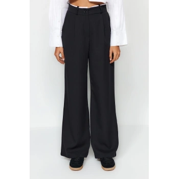 Kadın Yeni Moda Geniş Paça Uzun Boy Dokuma Kemer Detaylı Wide Leg Geniş Paça Pantolon