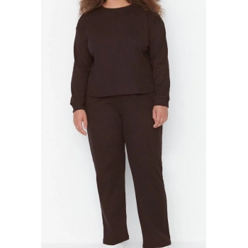 Kadın Moda Şık Büyük Beden Bisiklet Yaka Dar Paça Uzun Kol Pijama Takımı