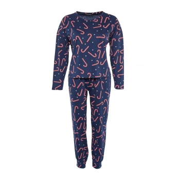 Kadın Moda Şık Büyük Beden Bisiklet Yaka Dar Paça Uzun Kol Yılbaşı Temalı Örme Pijama Takımı