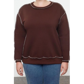 Kadın Büyük Beden Moda Şık Regular Bisiklet Yaka Düşük Kol Regular Düşük Kol Örme Sweatshirt