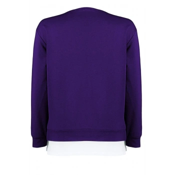 Kadın Büyük Beden Oversize Bisiklet Yaka Düşük Kol Alttan T-Shirt Çıkma Görünüm İnce Örme Sweatshirt