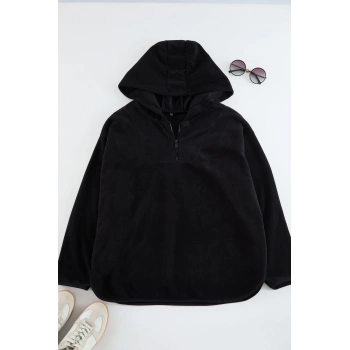 Kadın Büyük Beden Moda Şık Oversize Kapüşonlu Düşük Kol Regular Düşük Kol Örme Sweatshirt