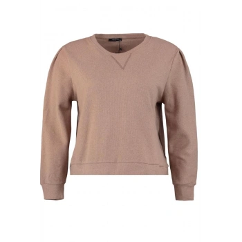 Kadın Büyük Beden Moda Şık Regular Bisiklet Yaka Balon Kol Regular Selanik İnce Örme Sweatshirt