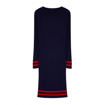 Kadın Moda Şık Büyük Beden Mini Boy Bisiklet Yaka Fitted Fitilli Triko Büyük Beden Elbise