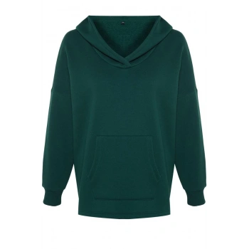 Kadın Büyük Beden Moda Şık Oversize Kapüşonlu Düşük Kol Regular Kalın İçi Polarlı Örme Sweatshirt