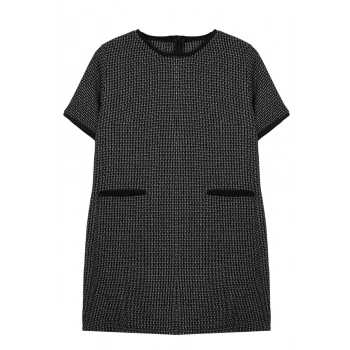 Kadın Moda Şık Büyük Beden Midi Boy Bisiklet Yaka Relaxed Tüvit Ekose Fermuarlı Şık Dokuma Elbise