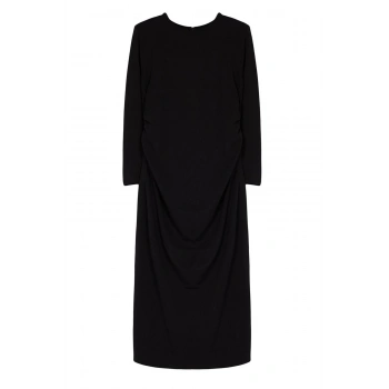 Kadın Moda Şık Büyük Beden Maxi Boy Bisiklet Yaka Slim Büzgü Detaylı Shift Örme Büyük Beden Elbise