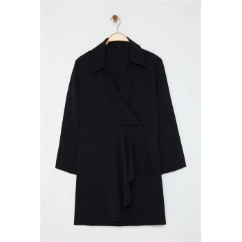 Kadın Büyük Beden Mini Boy Ceket Yaka Kruvaze Kapama Arkası Gipeli Esnek Dokuma Büyük Beden Elbise