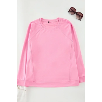 Kadın Büyük Beden Moda Regular Bisiklet Yaka Reglan Kol Regular Dikiş Detaylı Pamuklu Fit Sweatshirt