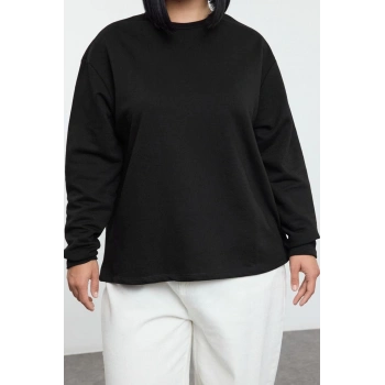 Kadın Büyük Beden Bisiklet Yaka Standart Kol Çıtçıt Detaylı Normal Kalıp Örme Sweatshirt