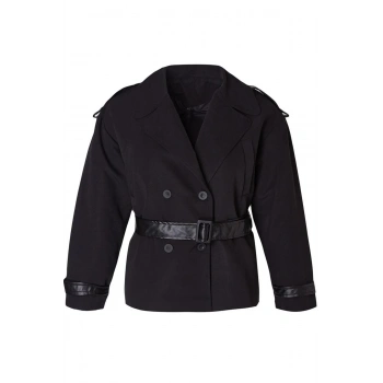 Kadın Büyük Beden Moda Regular Ceket Yaka Regular Düz Astarlı Fit Deri Kemer Teknik Kumaş Trençkot