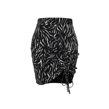 Kadın Moda Stil Mini Astarsız Örme Büyük Beden Büzgülü Hayvan Desen Örme Etek