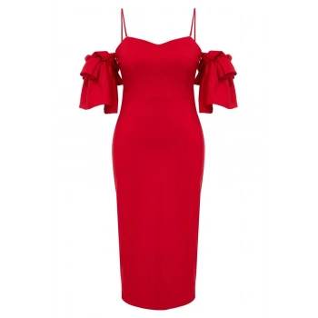 Kadın Büyük Beden Midi Boy Fitted Vücuda Oturan Dokuma Astarlı Abiye Gece Mezuniyet Nişan Elbisesi