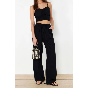 Kadın Moda Şık Regular Uzun Boy Uzun Kollu Siyah Dokuma Bluz Pantolon Takım TBESS24AU00076