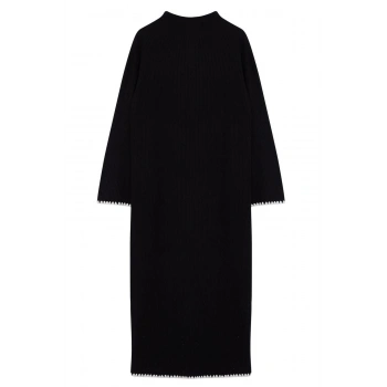 Kadın Moda Şık Tesettür Maxi Boy Bisiklet Yaka Relaxed Dikiş Detaylı Uzun Triko Elbise