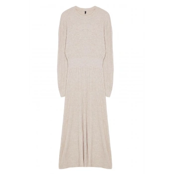 Kadın Moda Şık Tesettür Uzun Bisiklet Yaka Fitted Piliseli Triko Elbise