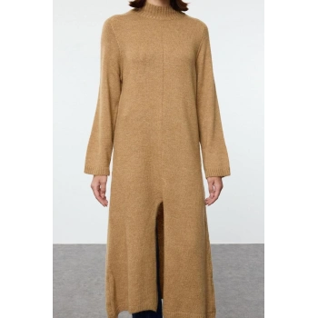 Kadın Moda Şık Tesettür Maxi Boy Yarım Balıkçı Yaka Relaxed Yumuşak Dokulu lı Triko Tunik Elbise