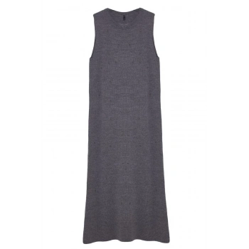 Kadın Moda Şık Tesettür Uzun Bisiklet Yaka Regular İncili Triko Elbise