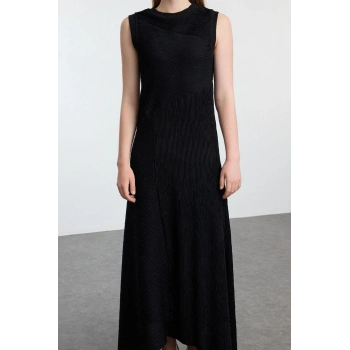 Kadın Moda Şık Tesettür Midi Boy Bisiklet Yaka Regular Örme İçlik Astar Elbise