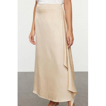 Kadın Moda Stil Maxi Astarsız Dokuma Tesettür Kendinden Desenli Dokuma Saten Etek