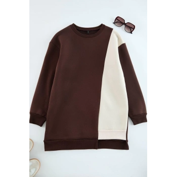 Kadın Tesettür Moda Şık Oversize Bisiklet Yaka Standart Kol Uzun Sweatshirt