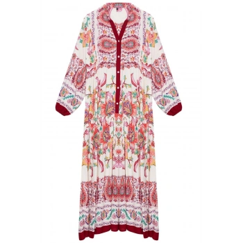 Kadın Moda Şık Tesettür Maxi Boy Hakim Yaka Relaxed Çiçekli Viskon Dokuma Elbise