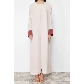 Kadın Moda Şık Regular Boy Uzun Kollu Renk Bloklu Aerobin Ferace Abaya & Elbise 2li Dokuma Takım