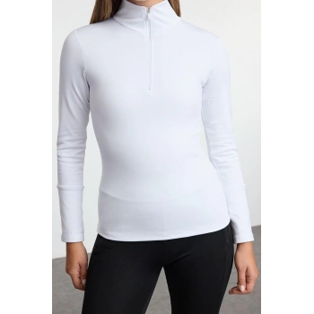Kadın Dik Yaka Standart Kol Standart Ekstra Sıcak Tutan Fermuarlı Polar Kışlık Örme Spor Sweatshirt