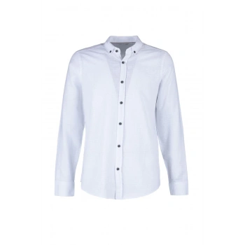 Moda Düğmeli Yaka Düz Uzun Kol Slim Fit Dokulu %100 Pamuklu Nefes Alabilen Gömlek