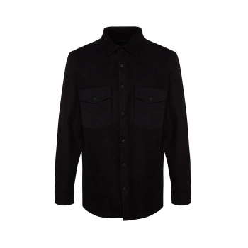 Moda Gömlek Yaka Düz Uzun Kol Regular Paraşüt Cepli Kaşe Kışlık Dokulu Ceket Gömlek