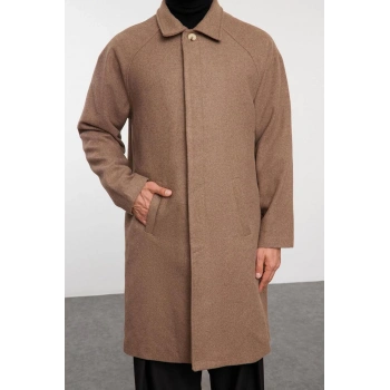 Unisex Moda Şık Regular Gömlek Yaka Uzun Düz Astarsız Regular Fit Yün Karışımlı Kaşe Kışlık Kaban