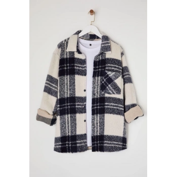 Moda Gömlek Yaka Ekose Uzun Kol Büyük Beden Kışlık Kareli Oduncu Gömlek Ceket