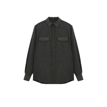 Moda Gömlek Yaka Düz Uzun Kol Regular Fit Cepli Flanel Kışlık Oduncu Ceket Gömlek