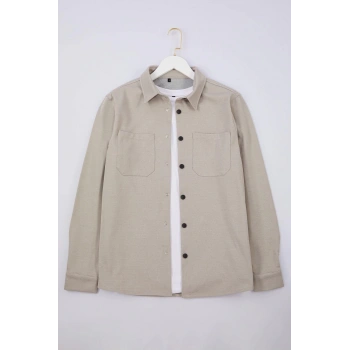 Moda Gömlek Yaka Dokulu Uzun Kol Regular Fit Örme Rahat Kışlık Dokulu. Ceket Gömlek