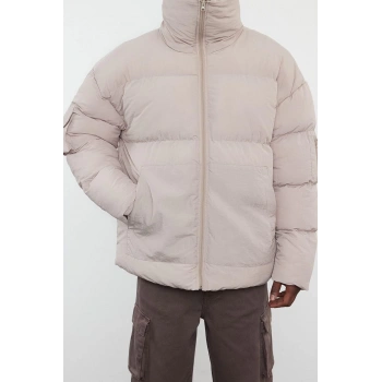 Unisex Moda Şık Relaxed Dik Yaka Standart Düz Astarlı Taslan Relaxed Fit Kışlık Şişme Mont