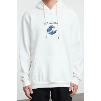Kadın Moda Şık Bol Kapüşonlu Standart Kol Regular Hokusai Lisans Unıex Normal Kesim Sweatshirt