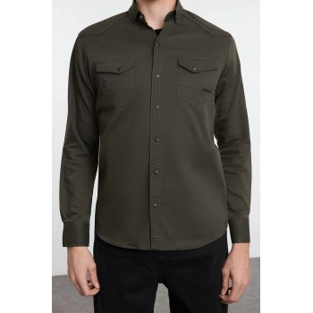 Moda Gömlek Yaka Düz Uzun Kol Erkek Regular Çift Cepli Denim Kot Gömlek