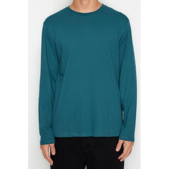 Yeni Sezon Regular %100 Pamuk Bisiklet Yaka Uzun Kol Düz Desenli Günlük T-Shirt