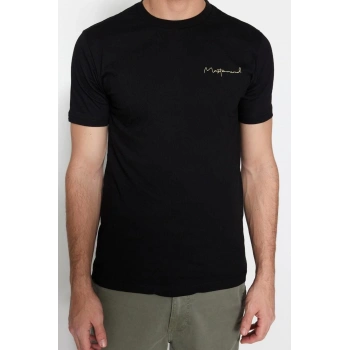 Yeni Sezon Slim %100 Pamuk Bisiklet Yaka Kısa Kol Slogan Desenli Günlük T-Shirt