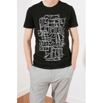 Yeni Sezon Slim %100 Pamuk Bisiklet Yaka Kısa Kol Baskılı Desenli Günlük Dokuma T-Shirt