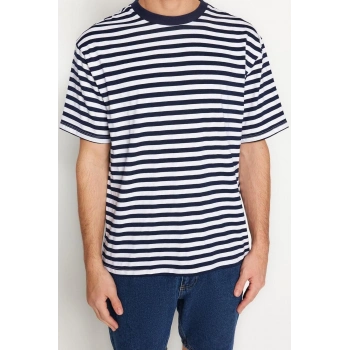 Yeni Sezon Rahat Pamuk Polyester Bisiklet Yaka Kısa Kol Çizgili Desenli Günlük T-Shirt